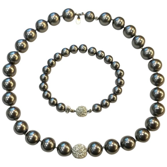 Vintage Jewelry - Vtg 90s NAPIER Black Pearl Necklace & Bracelet Set